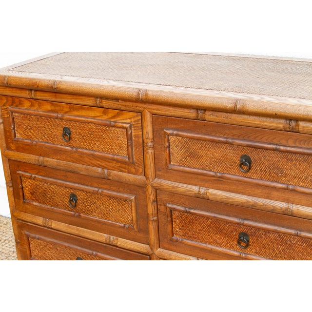 20th Century Faux Bamboo & Cane 6-Drawer Dresser For Sale In Los Angeles - Image 6 of 10