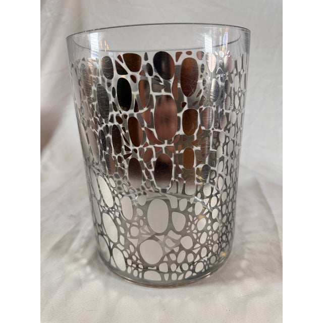 Contemporary Beautiful Clear, Cylindrical Vase With Embossed Chrome Alligator Print For Sale - Image 3 of 8