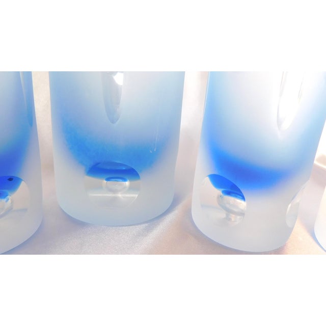 Glass 1970s Blue Cut to Clear Bar Ware Set With Serving Pitcher and Five Glasses - Set of 7 For Sale - Image 7 of 13