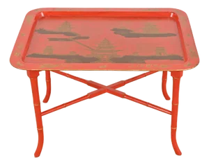 Baker Furniture Style Hollywood Regency Chinoiserie Red Lacquered Faux Bamboo Coffee Table