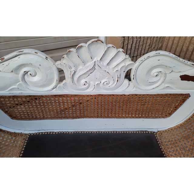 Painted Antique Anglo-Indian Colonial Caned Leather Seat Settees -- a Pair For Sale - Image 9 of 13