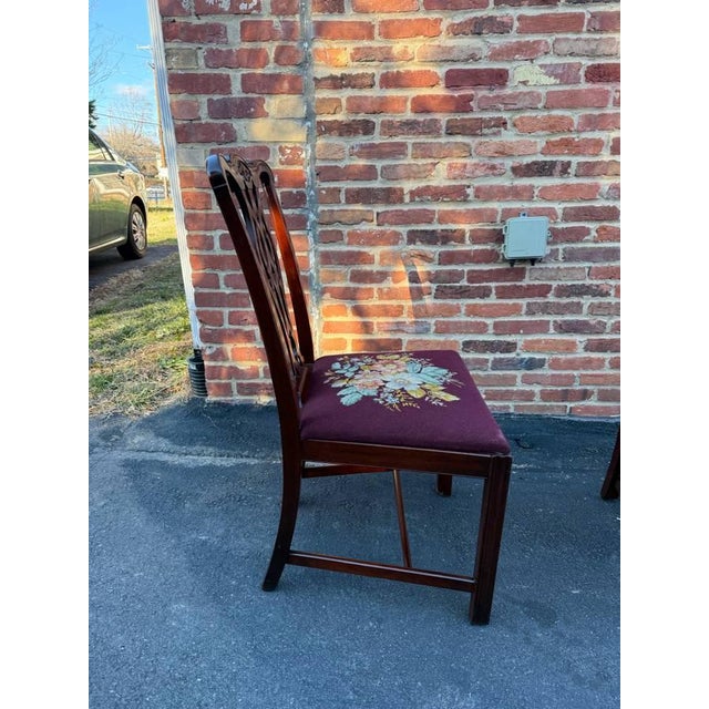 Early 20th Century Antique Chippendale Style Neddle Point Seat Dining Chairs For Sale - Image 5 of 16