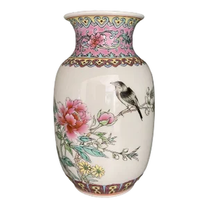 Mid 20th Century Chinese Vase With Flower and Bird