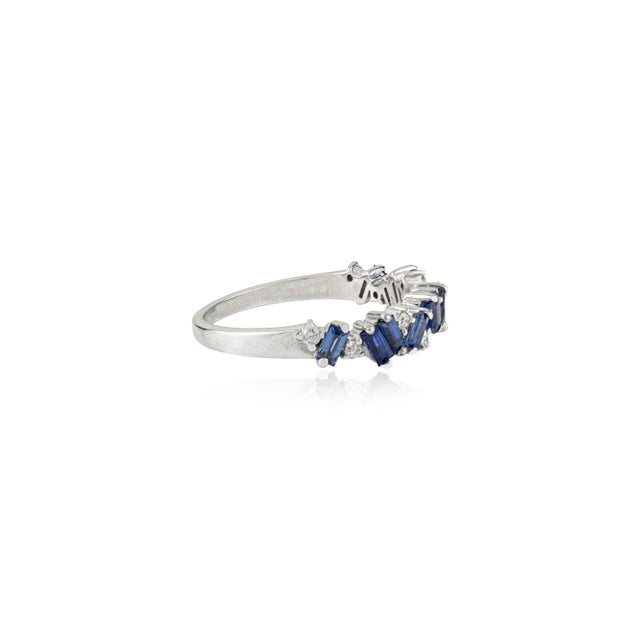 Not Yet Made - Made To Order VRJewels 1 Carat Blue Sapphire & Diamond 14k Gold Cluster Wedding Band Size 6.5 For Sale - Image 5 of 16
