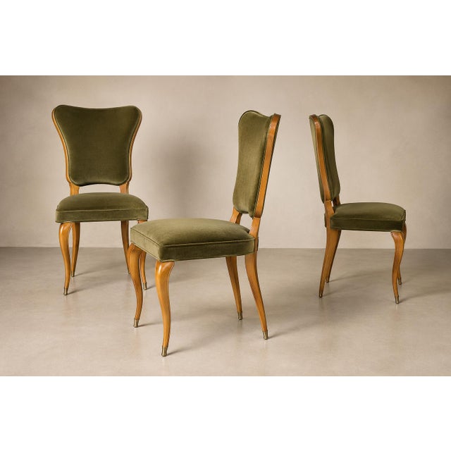 Giuseppe Scapinelli Brazilian Modern Set of Eight Dining Chairs in Pau Marfim and Olive Green Mohair by Giuseppe Scapinelli, 1950s, Brazil For Sale - Image 4 of 18