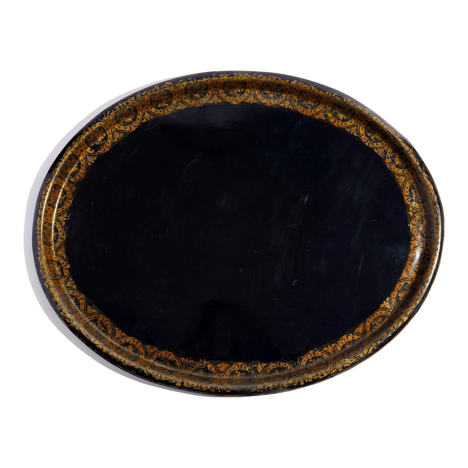 English Oval Rolled Rim Tole Tea Tray, 1840-60 | Chairish