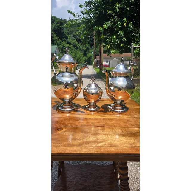 Hollywood Regency Vintage Silver Plate 3-Piece Coffee & Tea Service Set – Coffee Pot, Teapot & Covered Sugar Bowl For Sale - Image 3 of 18