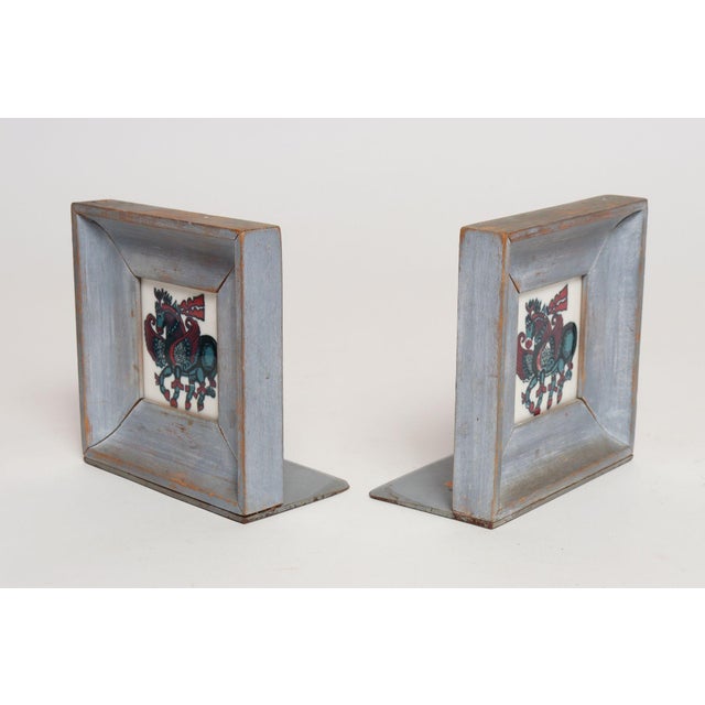 Folk art bookends used for decoration in the Alrose Chemical Company offices (Providence, RI, circa early 1940s). Gray...