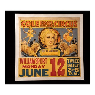 Vintage Original Cole Bros. Circus Litho Advertisement For Sale
