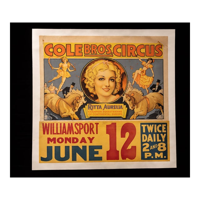 Vintage Original Cole Bros. Circus Litho Advertisement For Sale