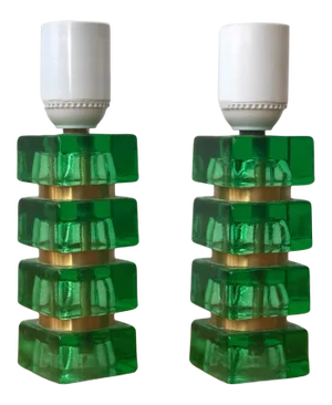 1960s Mini Green and Gold Table Lamps by Orrefors - a Pair