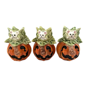 Vintage OCI/Fitz & Floyd Pumpkin/Mouse Candle Holders-Set of 3
