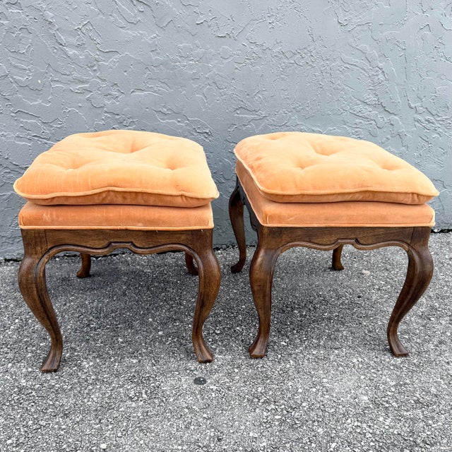 Drexel Vintage Louis XV-style Tufted Footstools/Benches by Drexel Heritage For Sale - Image 4 of 8
