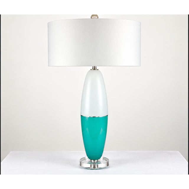 Mid-Century Modern Vintage Murano Glass Lamps Aqua White For Sale - Image 3 of 8