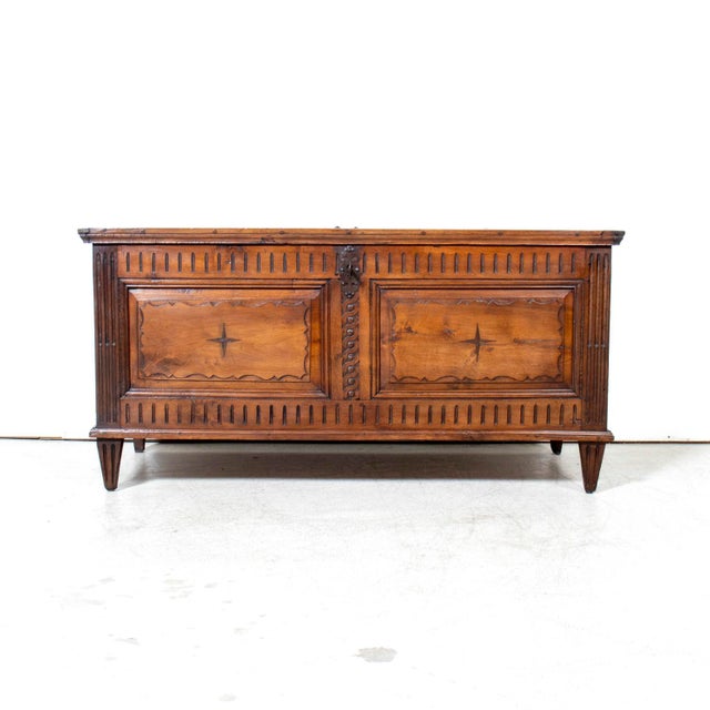 A handsome late 18th century French Louis XVI period walnut coffer or traveling trunk from the Normandie region near Le...