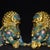 Traditional Pair of Vintage Cloisonné Gilt Bronze Guardian Lion Statues With Turquoise Enamel For Sale - Image 3 of 11