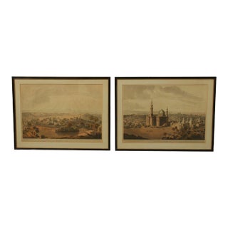 Henry Salt 'The Pyramids at Cairo' 'View of Grand Cairo' 2 Hand Colored Engravings - a Pair For Sale