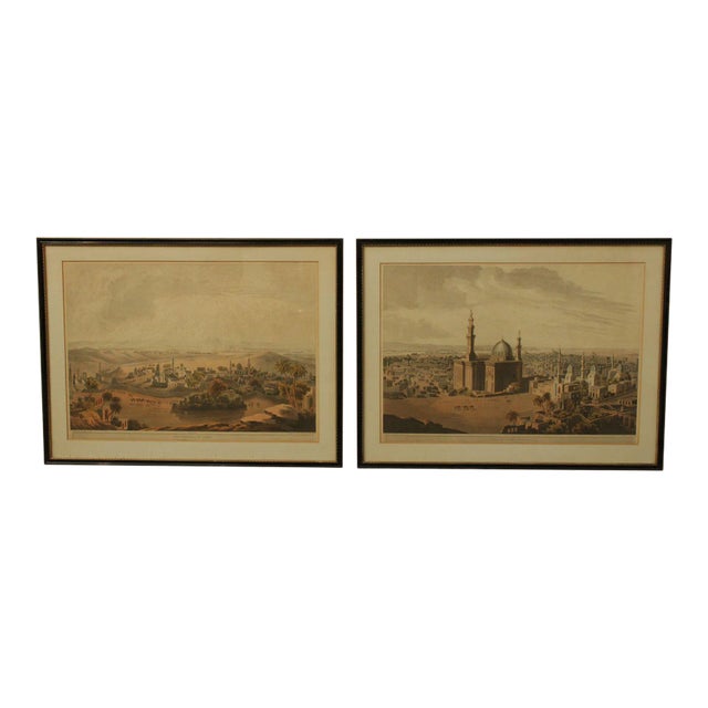 Henry Salt 'The Pyramids at Cairo' 'View of Grand Cairo' 2 Hand Colored Engravings - a Pair For Sale