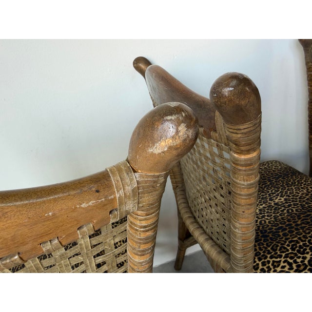 Vintage McGuire-Style Organic Rattan & Leather Dining Chairs – Set of 4 For Sale - Image 10 of 12