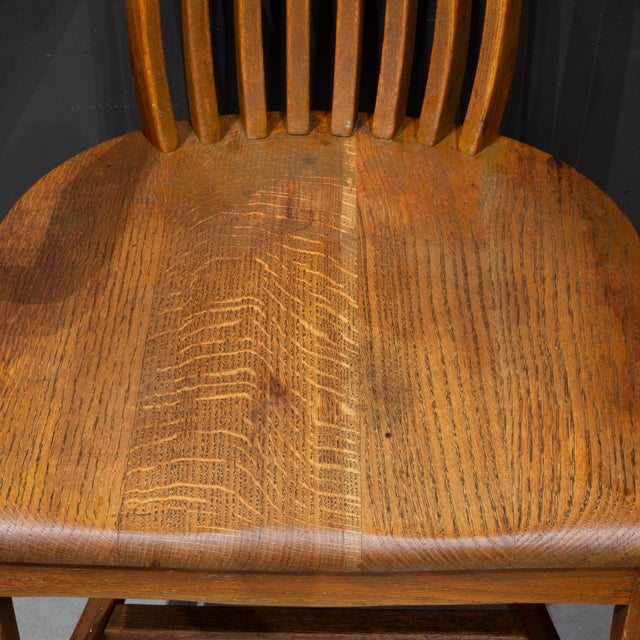 Antique Solid Quarter-Sawn Oak Banker's Chairs c.1934 For Sale - Image 13 of 18