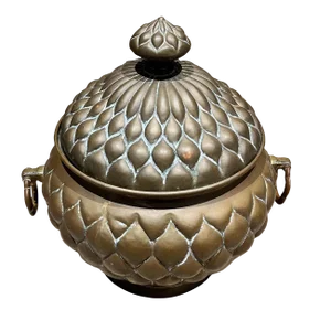 Moroccan Hammered Copper Lotus Lidded Vessel