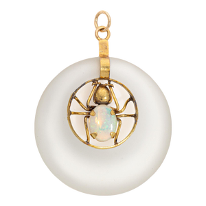 Vintage Spider Opal Camphor Glass 14k Yellow Gold Pendant