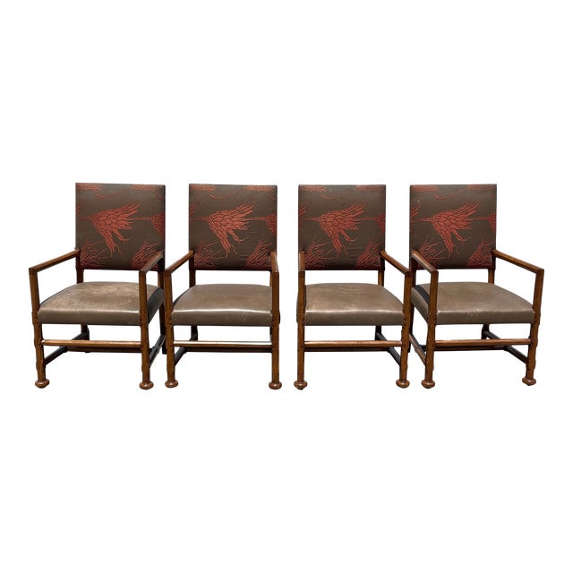 A set of 5 dining chairs (four pictured) from luxury furniture maker Dessin Fournir. The Maximillian chairs feature hand-...