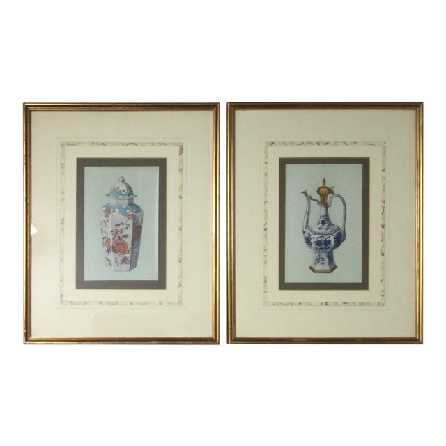 Early 20th Century Still Life of a Chinoiserie Style Vase and Vessel Prints, Framed - a Pair For Sale