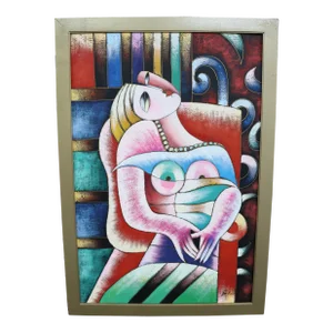 Signed Oil on Canvas Woman Abstract Painting