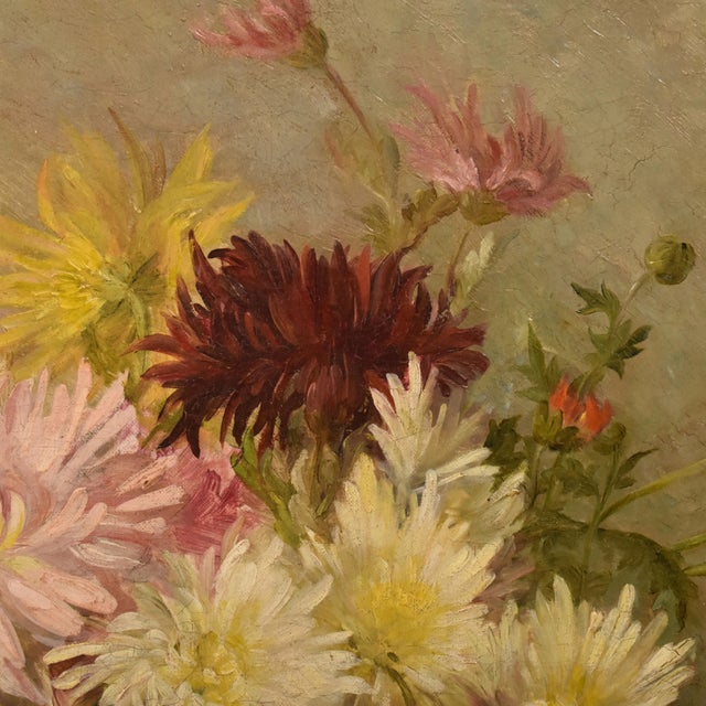 French Artist, Still Life of Flowers with Chrysanthemums and Daisies, 1898, Oil on Canvas For Sale - Image 6 of 11