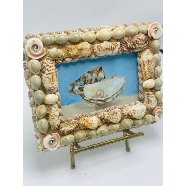 Vintage Oil Painting in Shell Frame For Sale - Image 4 of 5