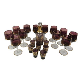 Vintage Italian Murano Venetian Amethyst & 22k Gold Barware Set — 20 Pieces For Sale