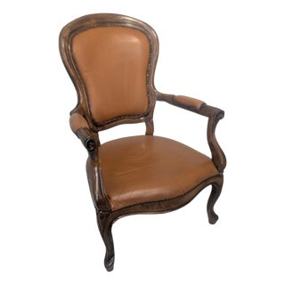 Vintage Chippendale Armchair in Genuine Leather, 1975 For Sale