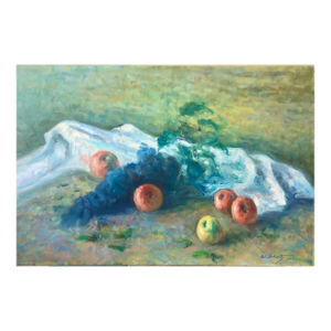 William SchultzAmerican Impressionist Fruits Oil Painting Vivid Apples and Grapes
