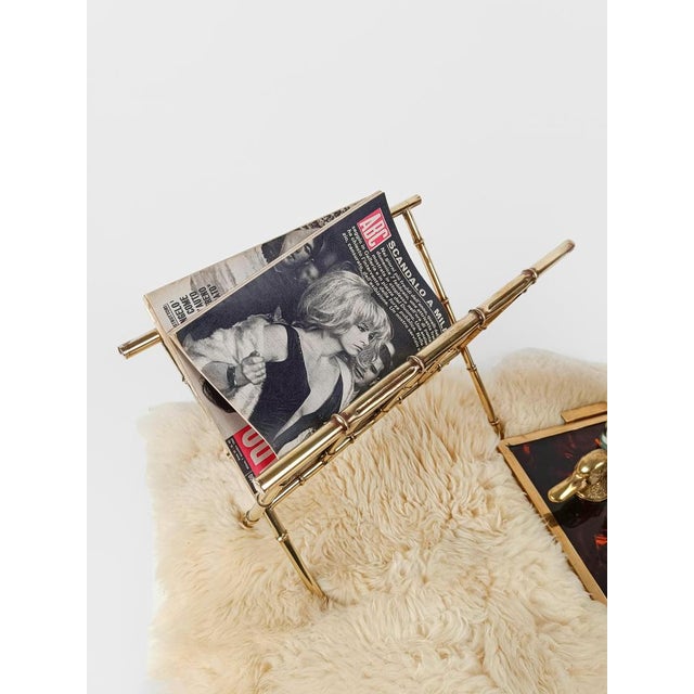Vintage Gilded Brass & Faux Bamboo Magazine Rack, Italy, 1960s For Sale - Image 4 of 18