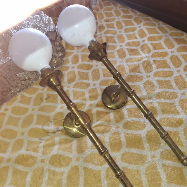 Wood 1950's French Mid Century Modern Tall Bronze "Bamboo" Wall Sconces by Maison Bagues a - Pair For Sale - Image 7 of 12