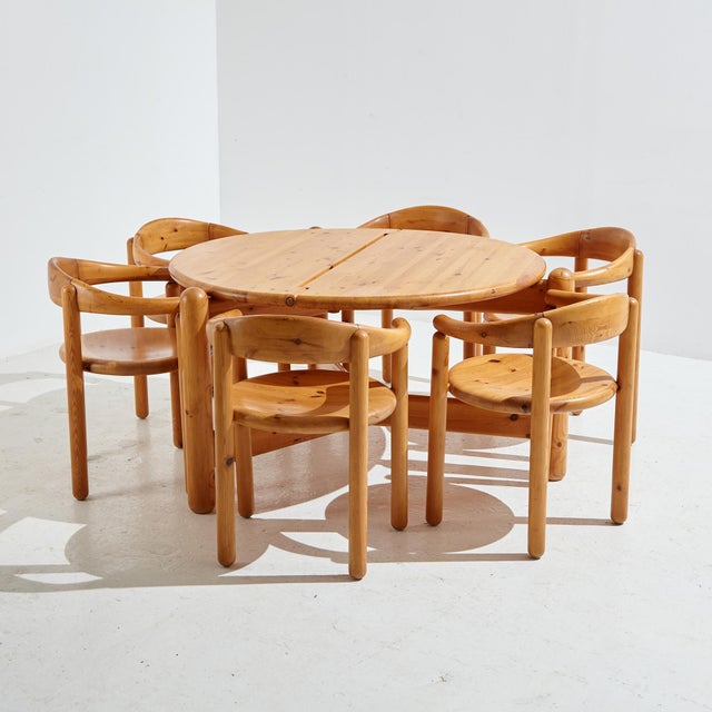 Pinewood dining set from the 1980s designed by Rainer Daumiller for Hanex. with several scratches, stains and surface...