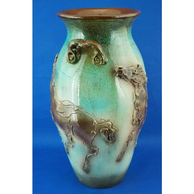 Ceramic Large Futuristic Modern Majolica Vase with Horses Relief by Umberto Ghersi, Albisola, Italy, 1950s For Sale - Image 7 of 18