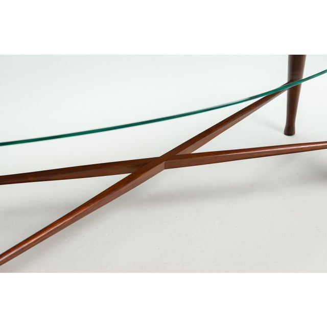 Assymetrical Coffee Table with Glass Storage and Cross Leg Details, 1960s For Sale - Image 10 of 14