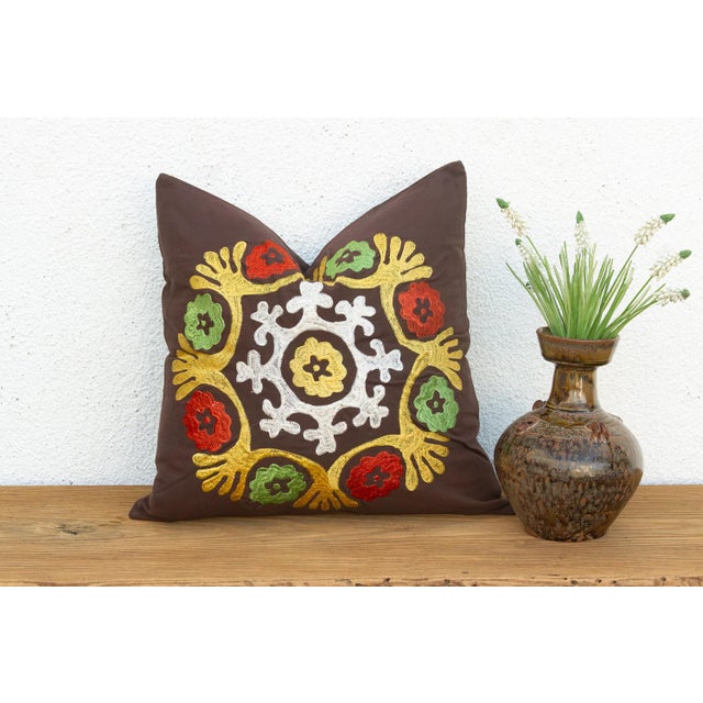 Textile Multicolor Suzani Medallion Pillow Cover For Sale - Image 7 of 7