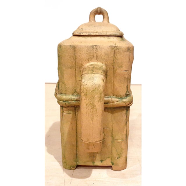 Chinese Yixing Duan Ni bamboo form teapot, finely carved Yixing clay bamboo sides, spout, handle and knob, wrapped with...