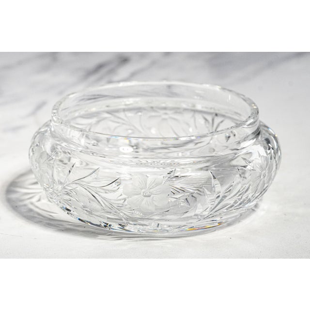 Stunning Large Antique Crystal Powder Jar Sterling Silver Lid Floral Cut Glass Edwardian Vanity Box For Sale - Image 13 of 16