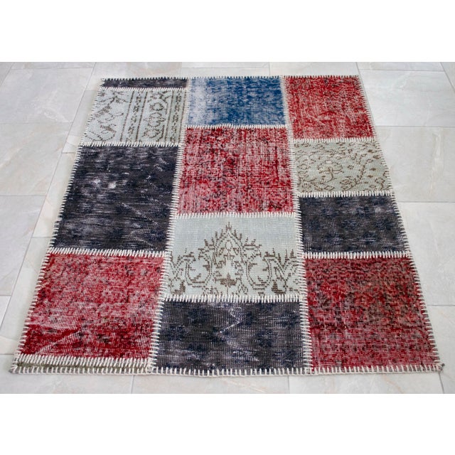 Turkish Hand Knotted Rug Handstitched Floor Art Modern Decor - 3'9"x4'5" For Sale - Image 18 of 18