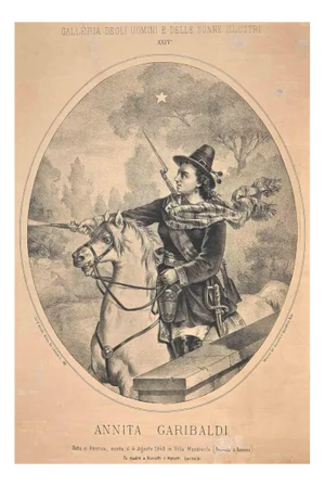 Natale Amiotti, Portrait of Anita Garibaldi Riding a Horse, Original Lithograph, 1880