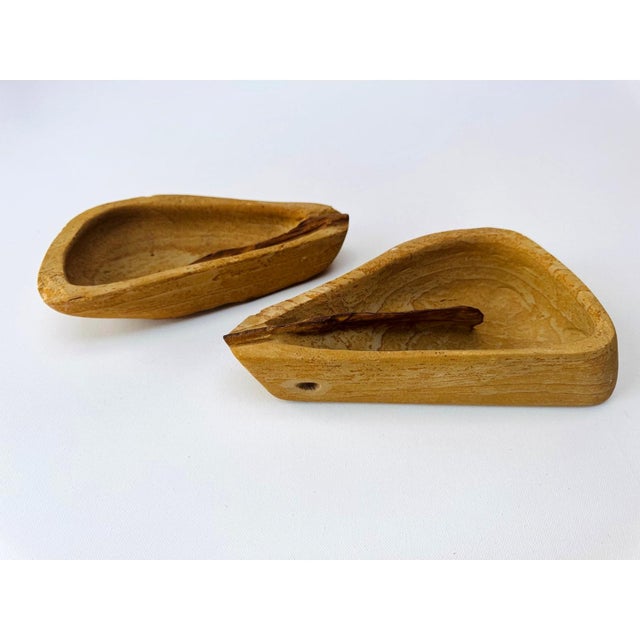 Hand Carved Stone Vessels Pair Sculptural Forms W Raised Mineral Vein For Sale - Image 4 of 10