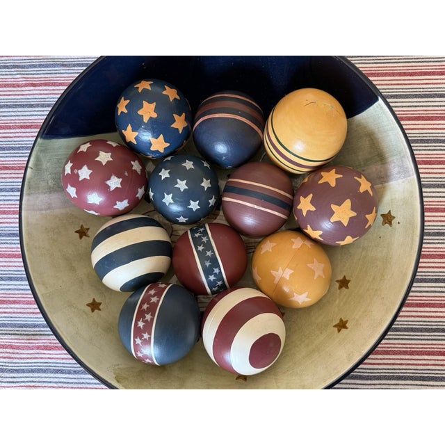 American Set of 12 Patriotic American Hand Painted Wooden 3” Decorative Balls 4th of July For Sale - Image 3 of 7