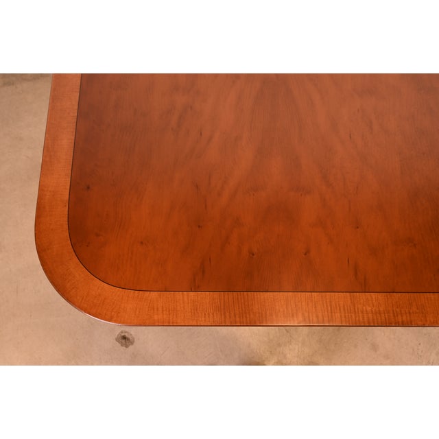 Baker Furniture Style Georgian Banded Mahogany Double Pedestal Dining Table, Newly Refinished For Sale - Image 10 of 15