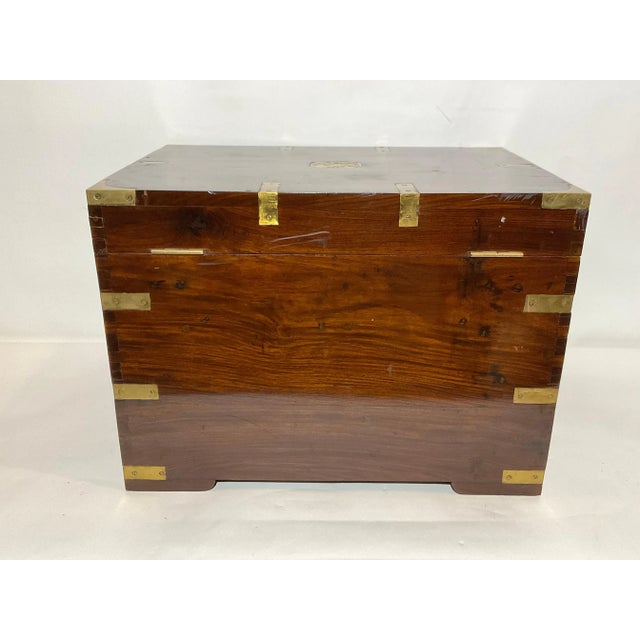 Wood Teak and Brass Campaign Trunk For Sale - Image 7 of 10