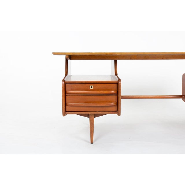 Wood Vintage Executive Desk in Mahogany by Jacques Hauville, 1950s For Sale - Image 7 of 13