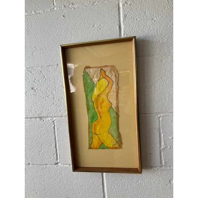 Mid-Century Modern Mid-Century Modern Nude Figural Mixed Media on Batik Framed For Sale - Image 3 of 8